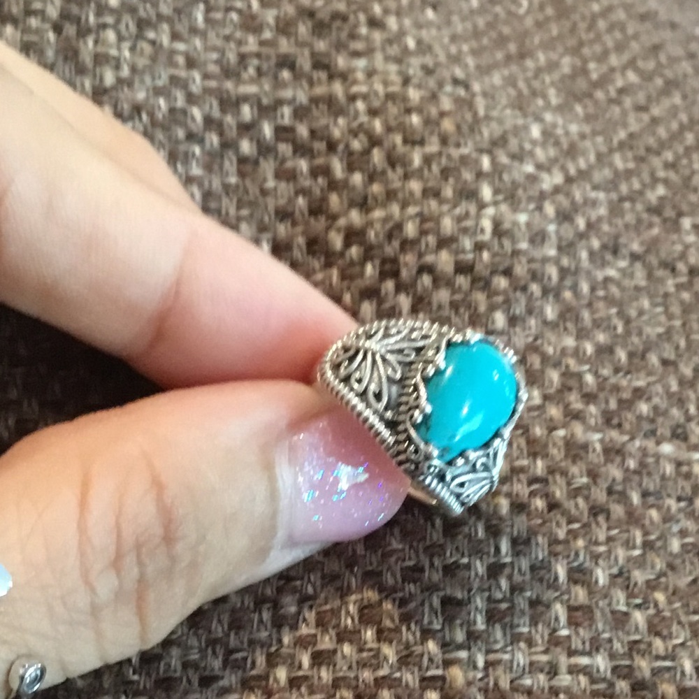 SILVER TURQUOISE RING SIZE 5 - Picture 3 of 9